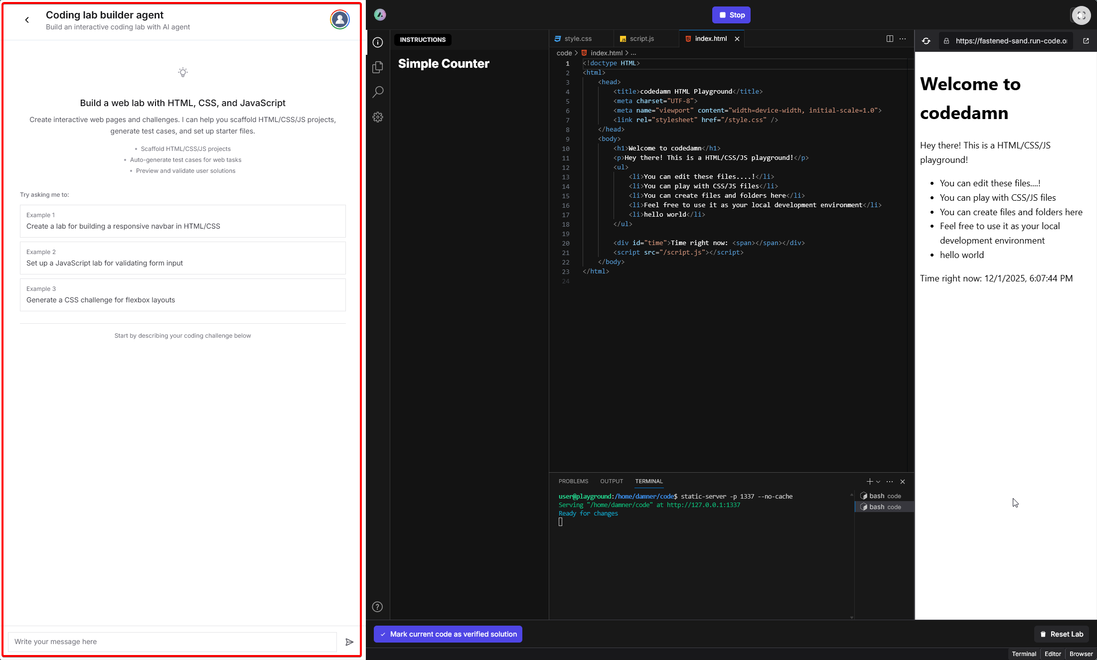 AI Agent Chat Window