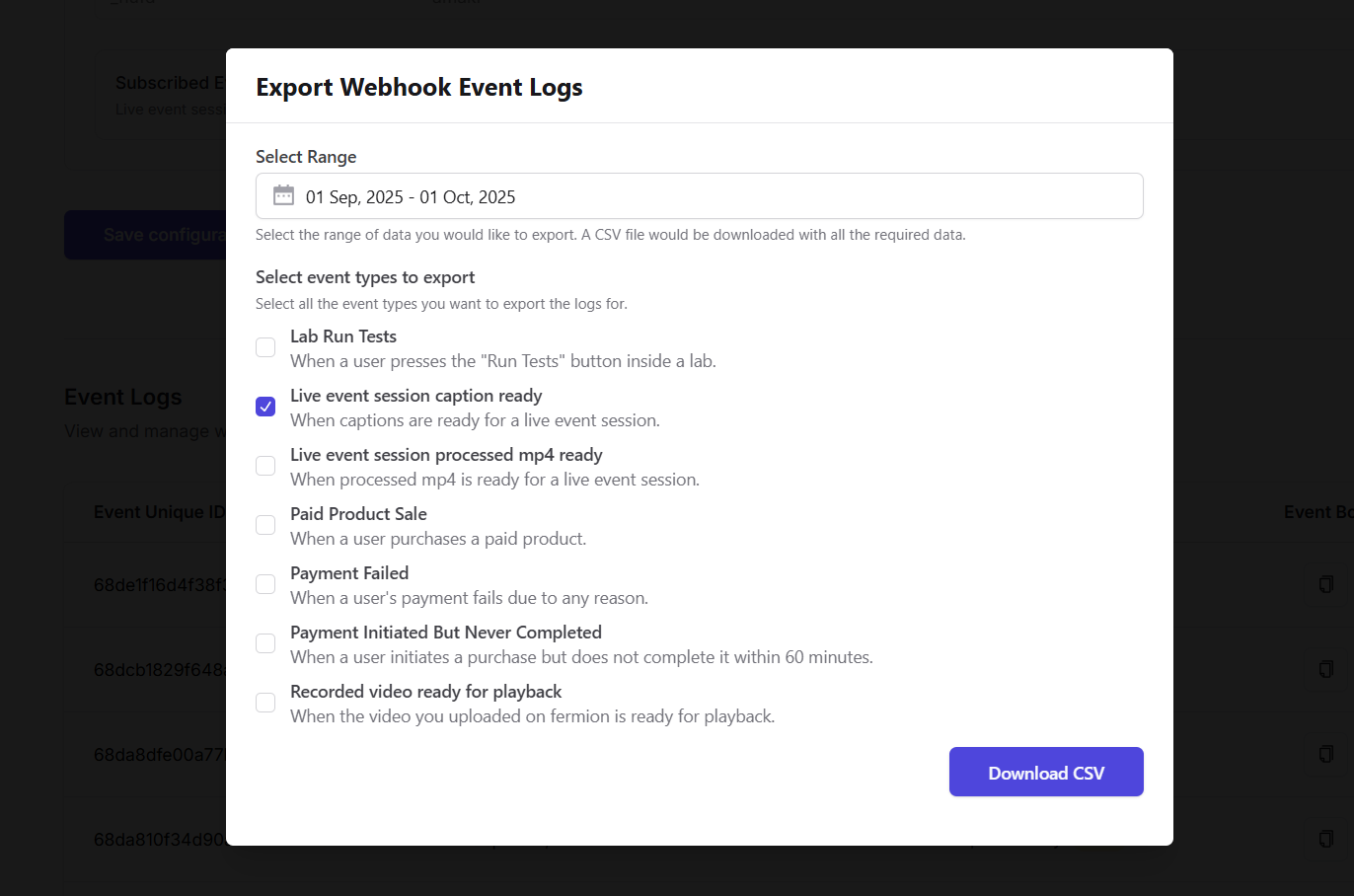 Export Webhook Events