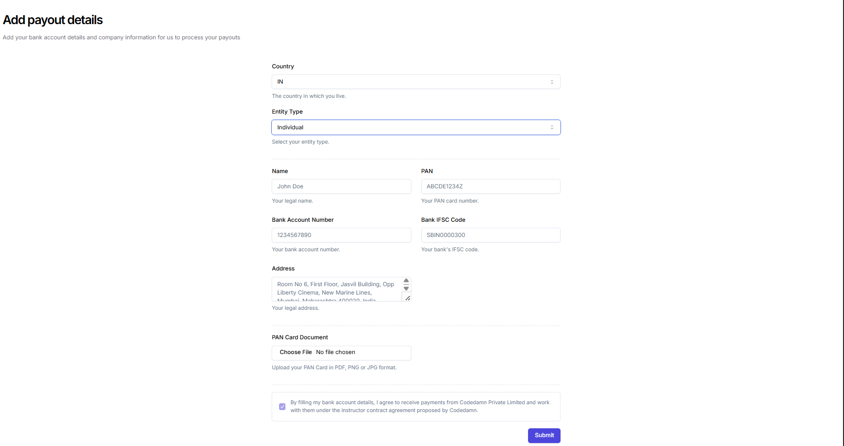 Add Payout Details
