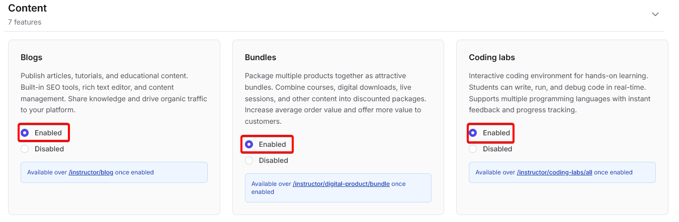 Enable features