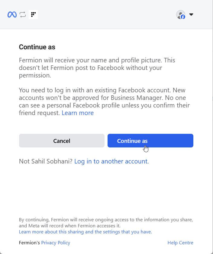 Sign in at Meta
