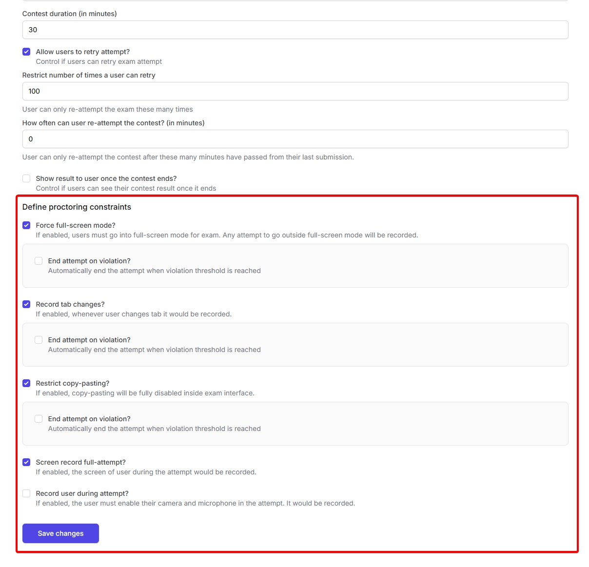 Contest Settings