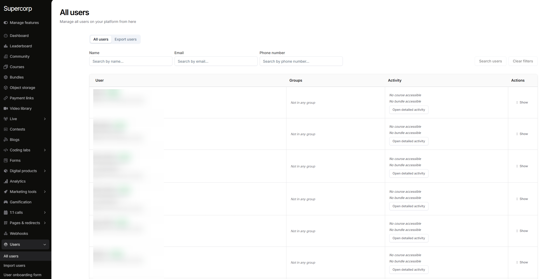 User profile default view