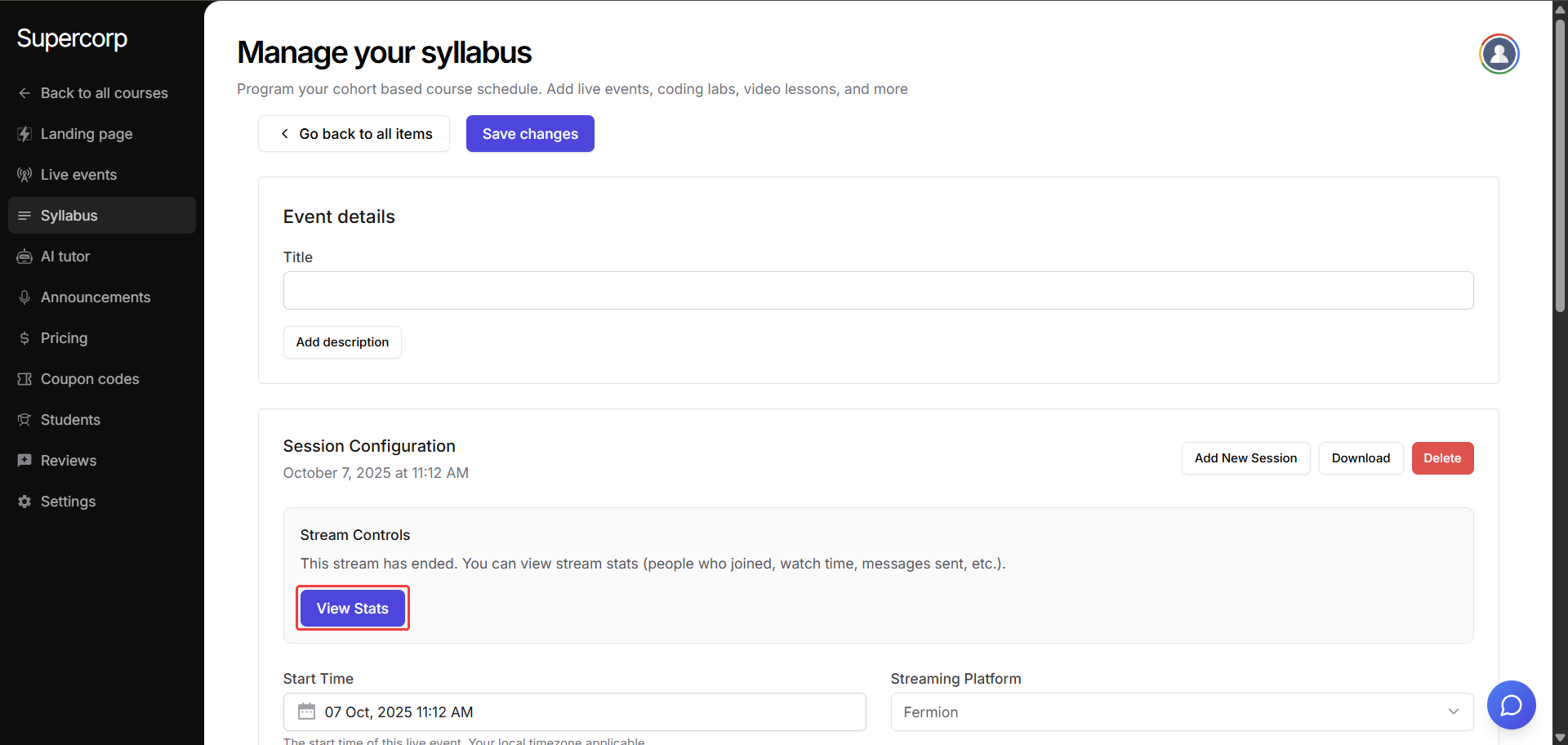 Livestream Syllabus Stats